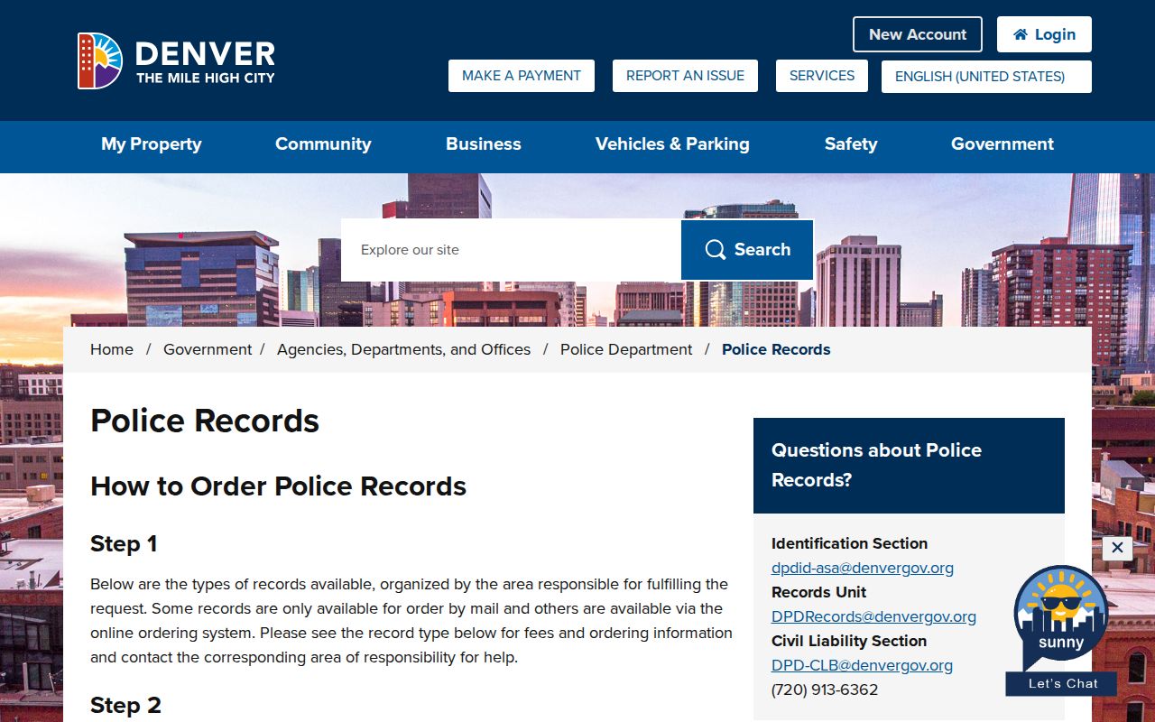Denver County arrest history police records ordering page