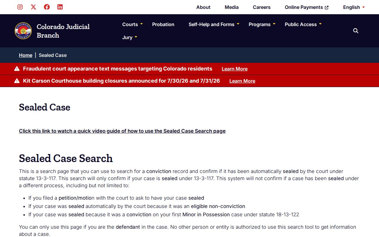 Denver County criminal court sealed case confirmation search