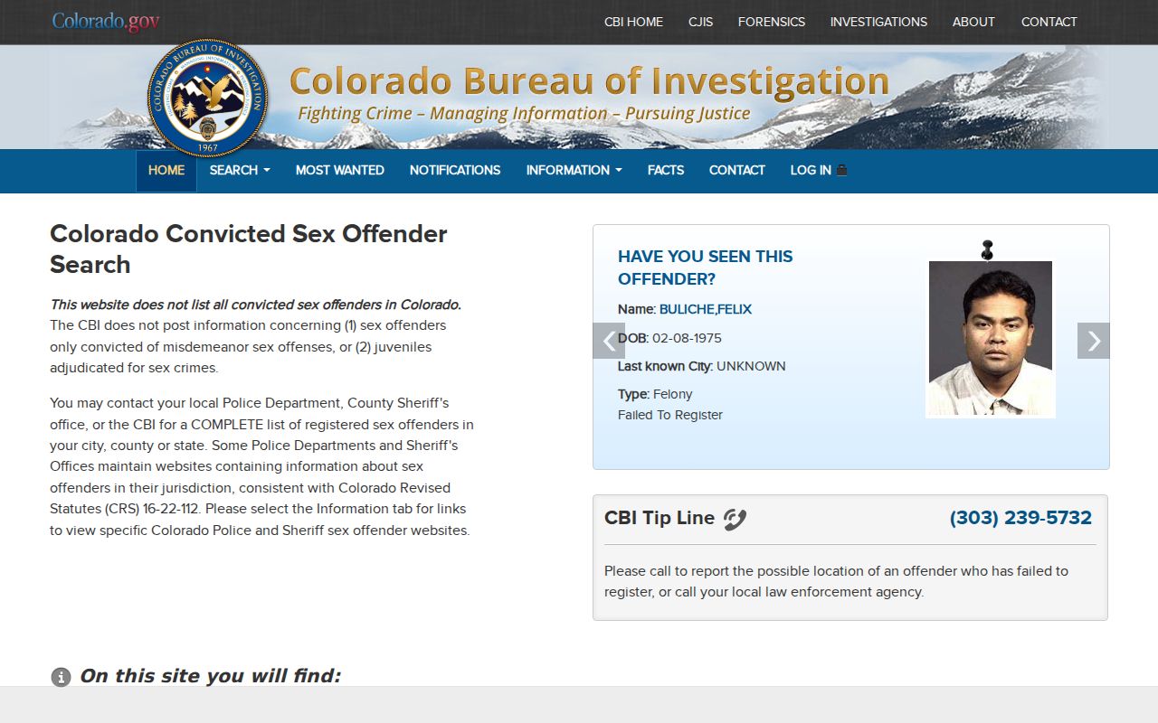 Denver County sex offender check on the Colorado registry interface