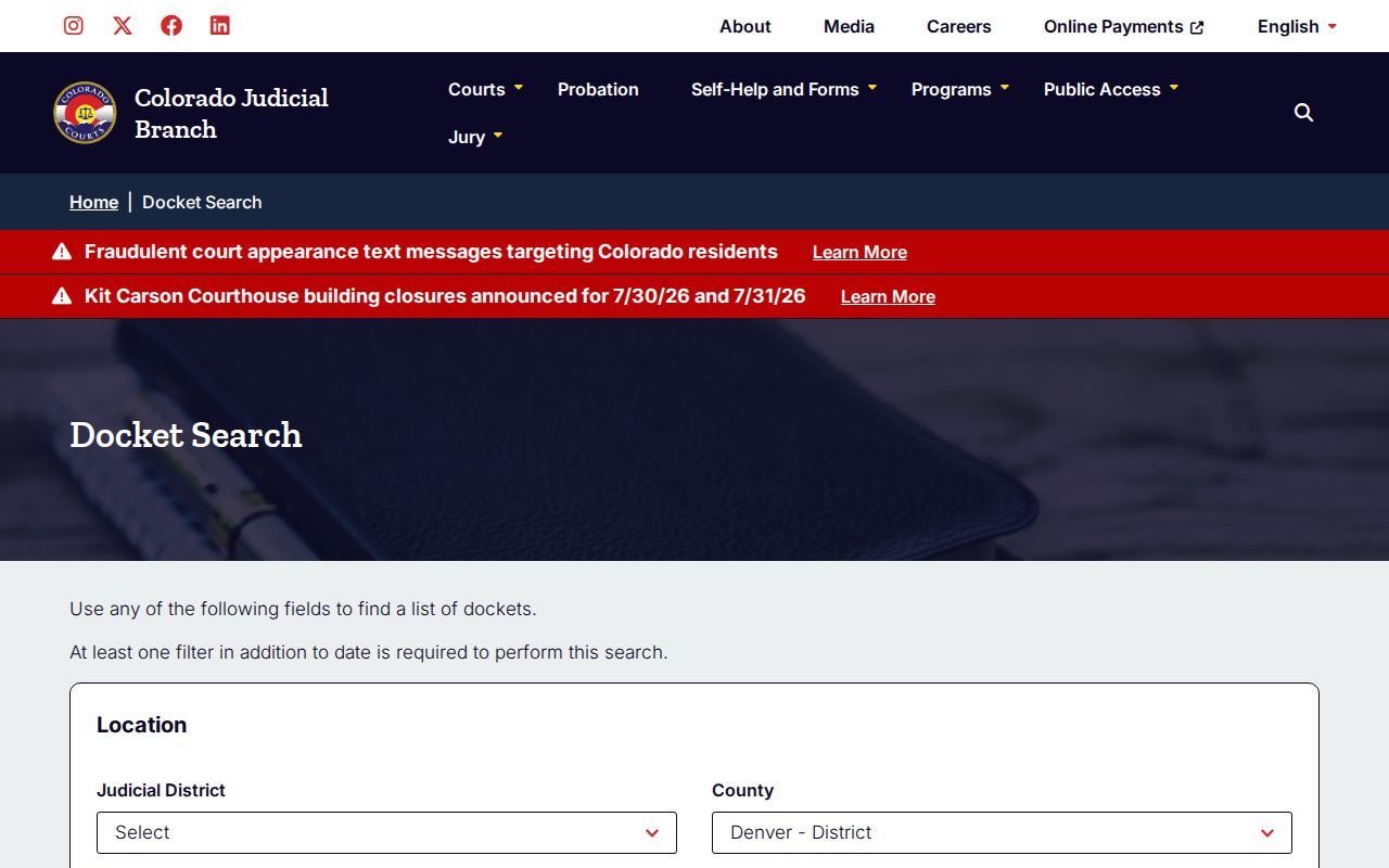 Denver County criminal court history docket search